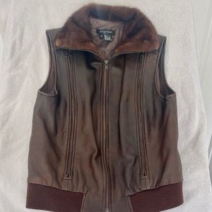 Etcetera Brown Leather Vest w/Faux Fur Collar